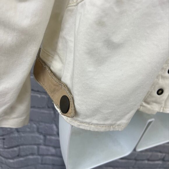 Oui Moments Beige Zip Front Leather Trimmed Jacket Size 10 NWT - Picture 9 of 10